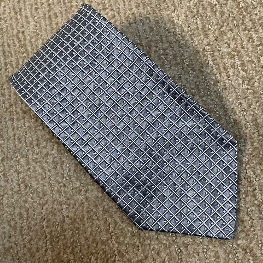 Cravats of‎ London Tie Grey Silver Geometric Made in England Silk Classic